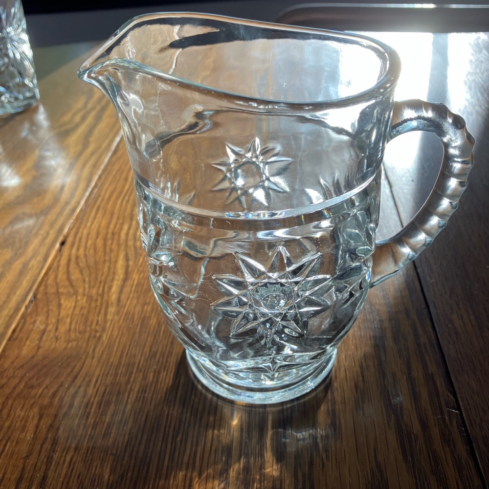 Vintage Star of David Anchor Hockey Clear Glass Mini Pint Pitcher